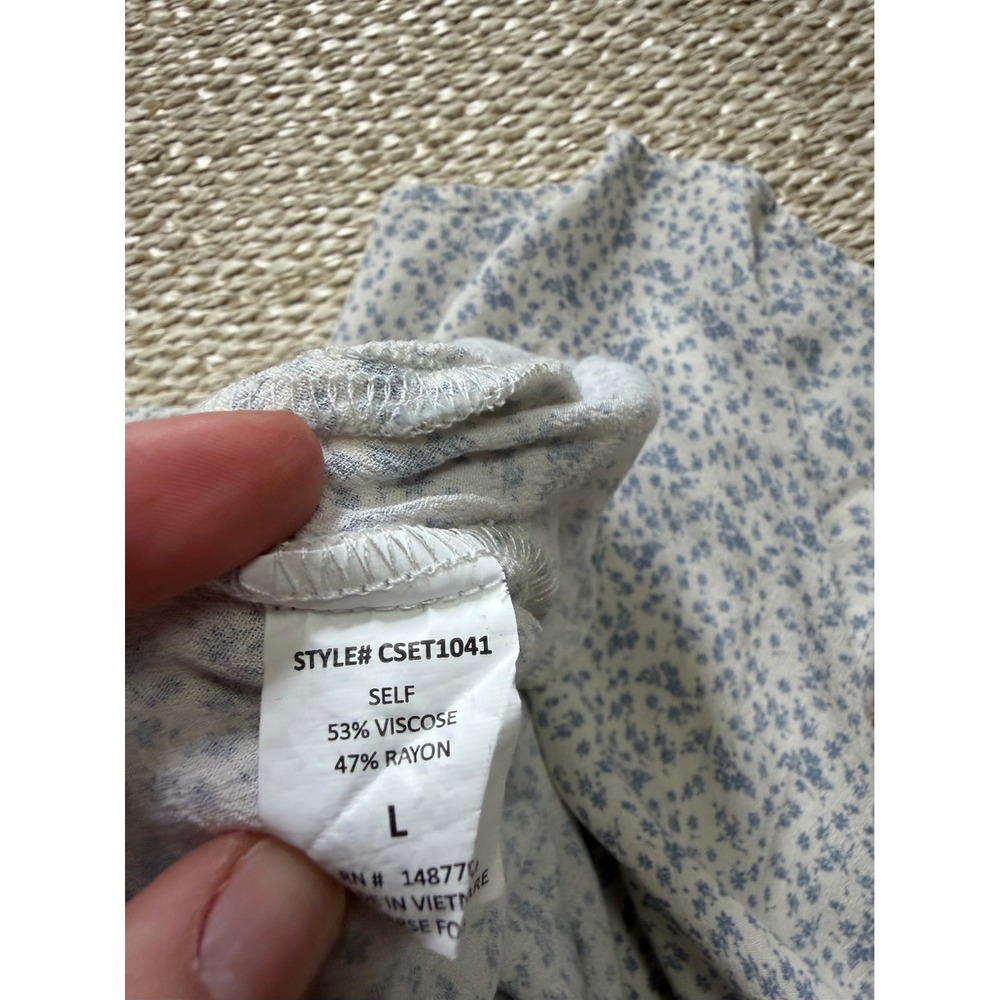 Blue Floral Ditsy Wide Leg Lounge Pants rayon blend dainty Beachy coastal pant L - Picture 6 of 8